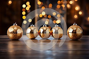 Elegant and shiny gold Christmas ornaments. Generative Ai