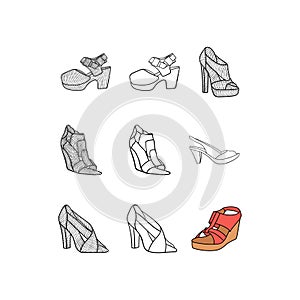 Elegant Shoes for Woman icon set collection, vector design and illustration template, logo for your company