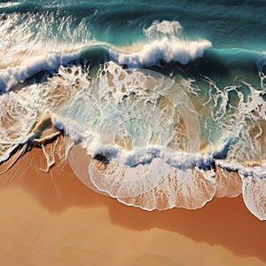 Elegant shoreline Top view captures soft ocean wave on sandy beachs beauty