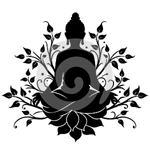 Elegant Silhouette of Buddha Statue Seamlessly Merged - Vector Illustration