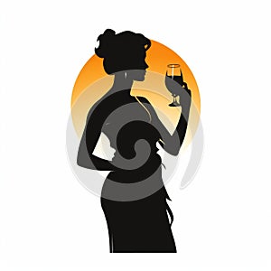 Elegant Silhouette: A Classic Hollywood Glamour Illustration Of A Woman Enjoying Wine