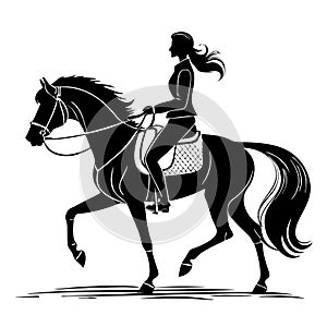 Elegant Equestrian Rider on Horse Silhouette for Unique Art Designs and Print Projects photo