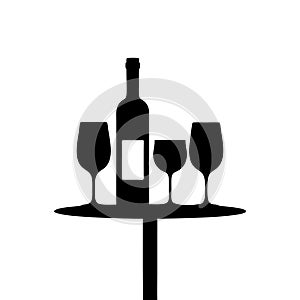 Wine Bottle and Glasses Silhouette Vector on Table for Elegant Decor