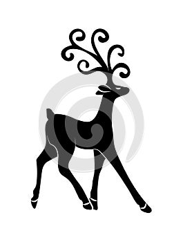 Elegant silhouette of fabulous deer with beautiful antlers. Proud deer icon. Merry christmas and happy new year symbols