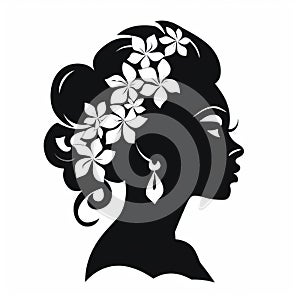 Elegant Silhouette Of Woman With Floral Hair In Traditional Portraiture Style