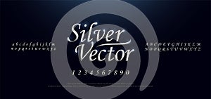 Elegant silver Colored Metal Chrome alphabet font. Typography classic style serif font set. vector illustration