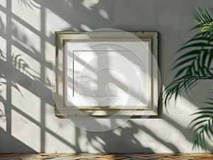 Elegant silver frame mockup with plant shadows overlay