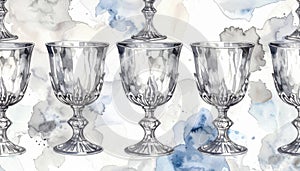 Elegant Silver Goblets Watercolor Seamless Pattern
