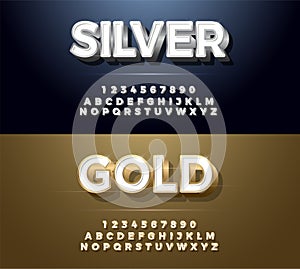 Elegant Silver and Golden Colored Metal Chrome Alphabet Font. Typography modern style gold font set for logo, Poster, Invitation.