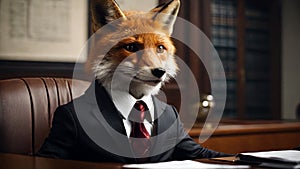 Elegant smart looking fox in business suit in legal firm office