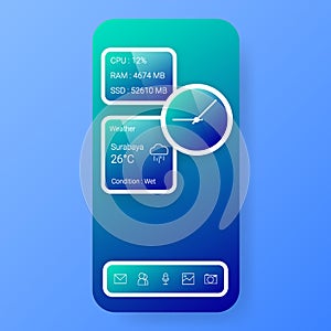 Elegant smartphone user interface widget weather clock