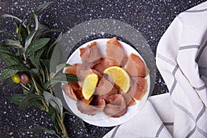 Elegant Smoked Salmon Platter with Fresh Lemon Garnish