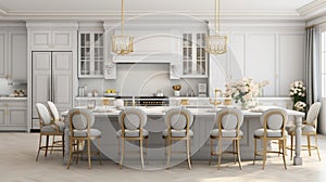 Elegant and spacious kitchen with minimalist white decor and furnishings for a contemporary look