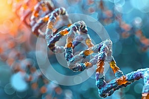 Elegant spiral dna double helix structure set against a striking blue background