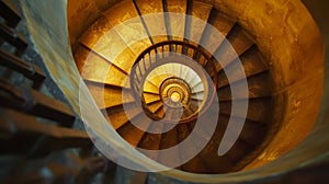 Elegant spiral staircase with intricate ironwork, creating a mesmerizing pattern as it descends.