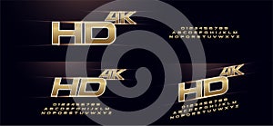 Elegant Sport Gold 3D Metal Chrome Alphabet Font. Golden typography modern style technology, digital, movie logo design. vector