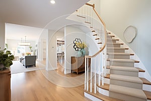 elegant staircase in a spacious colonial entryway