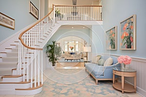 elegant staircase in a spacious colonial entryway