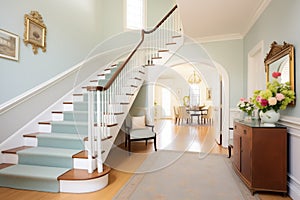 elegant staircase in a spacious colonial entryway