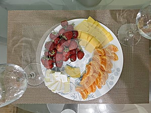 Elegant still life with fruit and wine for a romantic dinner at home