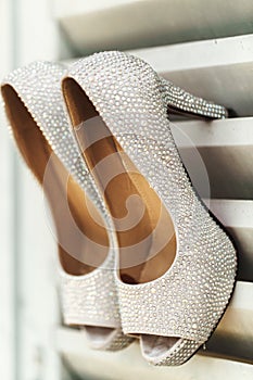 Elegant stylish grey silver wedding shoes