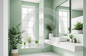 elegant and stylish interior of modern bathroom in natural green colours