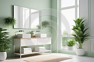 elegant and stylish interior of modern bathroom in natural green colours