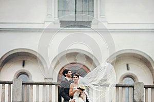 Elegant stylish young couple beautiful bride and groom