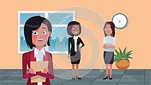 Elegant successful businesswomen animation characters