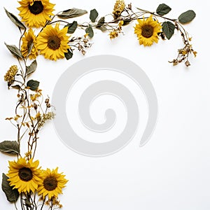 Elegant Sunflower Border Pure White Background