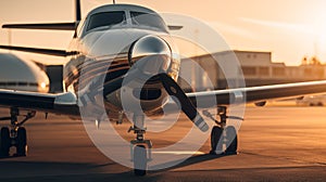 Elegant Sunset: A Close-up Of A Propeller Airplane At The Airport photo