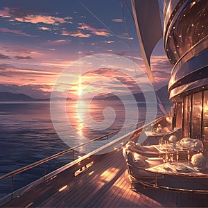 Elegant Sunset Ocean Cruise Yacht Deck