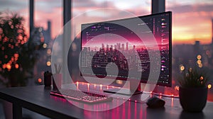 Elegant Sunset View with Code and Lights