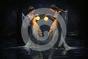 Elegant swan maidens enchanting with their graceful dance - Generative AI