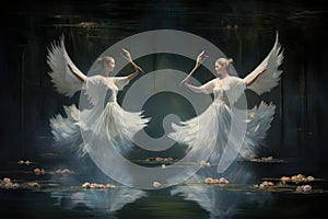 Elegant swan maidens enchanting with their graceful dance - Generative AI