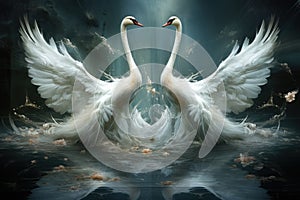 Elegant swan maidens enchanting with their graceful dance - Generative AI