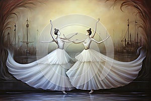 Elegant swan maidens enchanting with their graceful dance - Generative AI