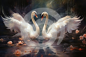 Elegant swan maidens enchanting with their graceful dance - Generative AI