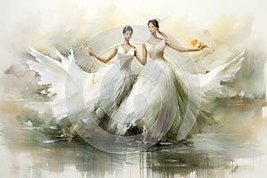 Elegant swan maidens enchanting with their graceful dance - Generative AI