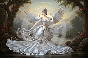 Elegant swan maidens enchanting with their graceful dance - Generative AI