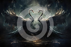 Elegant swan maidens enchanting with their graceful dance - Generative AI