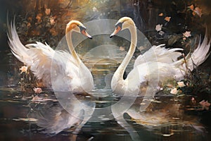 Elegant swan maidens enchanting with their graceful dance - Generative AI