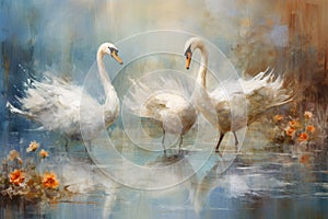 Elegant swan maidens enchanting with their graceful dance - Generative AI