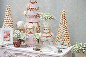 Elegant sweet table on dinner or event party