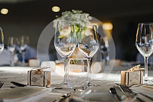 Elegant table arrangement and catering at wedding reception