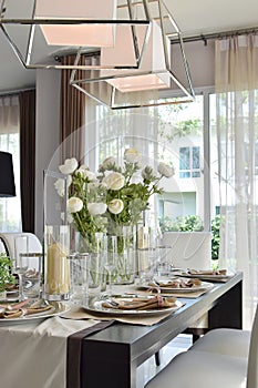 Elegant table set in vintage style dining room