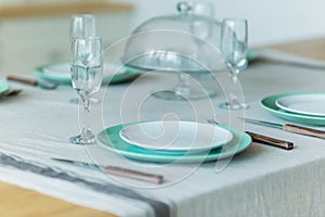 Elegant table setting dinner for an event party or family celebration at home