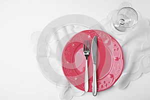 Elegant table setting on white background