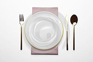 Elegant table setting on white background