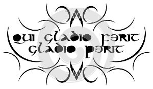 Tattoo with latin words qui gladio ferit gladio perit